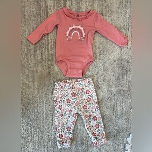 Pink Rainbow Bodysuit with Floral Leggings